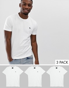 Набор из 3 белых футболок с круглым вырезом и логотипом Abercrombie & Fitch - Белый