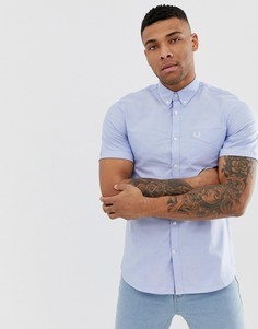 Светло-синяя оксфордская рубашка с короткими рукавами Fred Perry - Синий