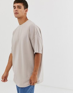 Свободная бежевая футболка из пике ASOS DESIGN - Бежевый