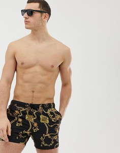 Короткие шорты для плавания с принтом в стиле барокко ASOS DESIGN - Черный