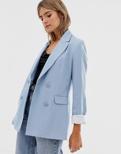 Голубой удлиненный двубортный блейзер Bershka - Синий