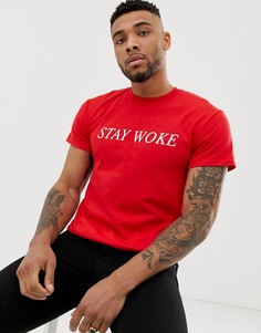 Красная футболка с принтом stay woke boohooMAN - Красный