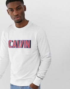Свитшот с круглым вырезом и логотипом Calvin Klein - Белый