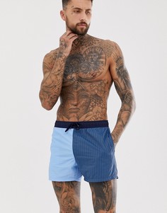 Короткие шорты для плавания из жатой ткани со вставками в полоску ASOS DESIGN - Синий