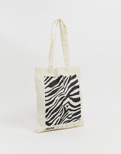 Бежевая сумка-тоут с принтом зебра ASOS DESIGN - Бежевый