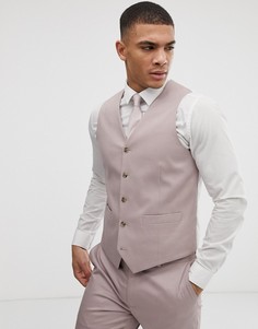 Бежевый приталенный жилет из эластичного хлопка ASOS DESIGN wedding - Бежевый