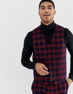 Клетчатый приталенный жилет из ткани с вафельной фактурой ASOS DESIGN - Темно-синий