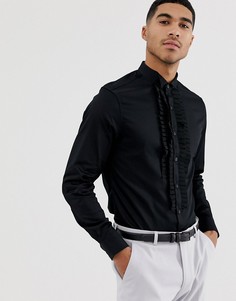 Приталенная сатиновая рубашка черного цвета ASOS DESIGN - Черный