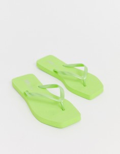 Неоново-зеленые шлепанцы с квадратным носком ASOS DESIGN Fan - Зеленый