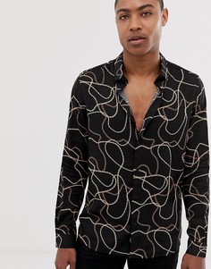 Черная рубашка с принтом цепочек Burton Menswear - Черный