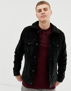 Черная вельветовая куртка с подкладкой из искусственного меха Hollister - Черный