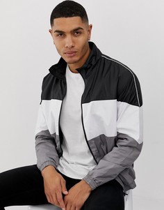 Ветровка в стиле колор блок с окантовкой белого цвета Bershka - Черный