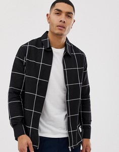 Черная рубашка на молнии в клетку Bershka - Черный