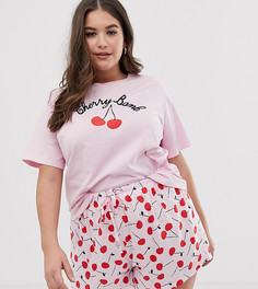 Комбинируемая трикотажная пижамная футболка с принтом вишен ASOS DESIGN Curve - Мульти