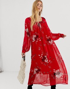 Платье макси с цветочным принтом, квадратным вырезом и кантом ASOS DESIGN - Мульти