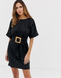 Льняное платье мини с поясом ASOS DESIGN - Черный