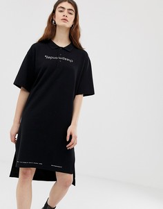 Платье-поло из органического хлопка с принтом логотипа Cheap Monday - Черный