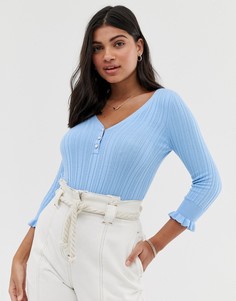Синий топ с оборками на рукавах Miss Selfridge - Синий