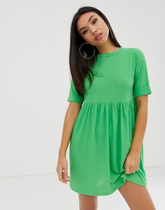 Свободное трикотажное платье в рубчик с подвернутыми рукавами ASOS DESIGN - Зеленый