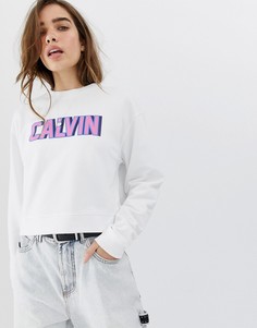 Короткий свитшот с логотипом Calvin Klein - Белый