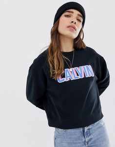 Короткий свитшот с логотипом Calvin Klein - Черный