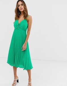 Платье миди на бретелях с юбкой в складку и узелком ASOS DESIGN - Зеленый