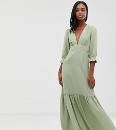 Чайное платье макси с глубоким вырезом ASOS DESIGN - Зеленый