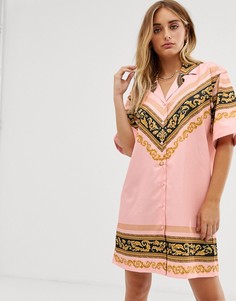 Платье-рубашка в стиле oversize и принтом барокко Criminal Damage - Розовый