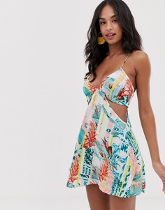Пляжное платье в полоску с вырезами и принтом пальм ASOS DESIGN - Мульти