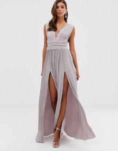 Платье макси с плиссировкой и кружевом ASOS DESIGN Premium - Розовый