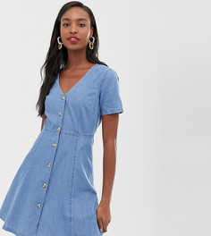 Синее чайное джинсовое платье с пуговицами под рог ASOS DESIGN Tall - Синий