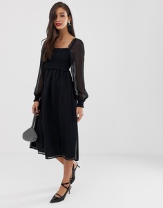 Приталенное платье миди с квадратным вырезом ASOS DESIGN - Черный