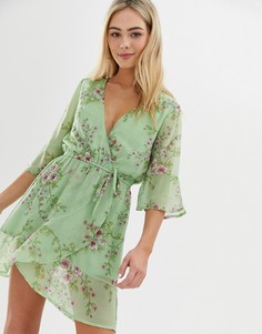 Платье с запахом и цветочным принтом Influence - Зеленый