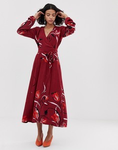Платье миди с запахом и цветочным принтом Gestuz Sille - Красный