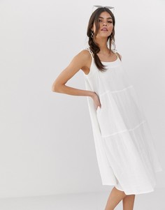 Сарафан миди на бретелях из жатого хлопка ASOS DESIGN - Белый