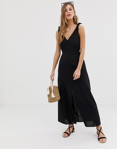 Льняное платье макси с завязкой на спине ASOS DESIGN - Черный