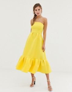Платье-бандо миди с оборкой ASOS DESIGN - Желтый