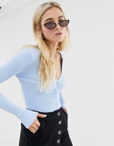 Трикотажный кроп-топ в рубчик с длинными рукавами Glamorous - Синий