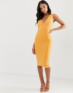 Платье-футляр миди с глубоким вырезом ASOS DESIGN - Оранжевый
