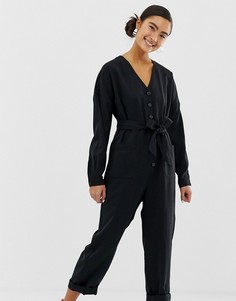 Черный комбинезон с длинными рукавами Monki - Черный