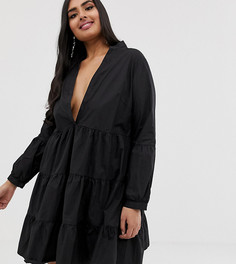 Черное ярусное свободное платье Missguided Plus - Черный