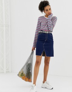 Джинсовая юбка из органического хлопка с необработанным краем Monki - Синий