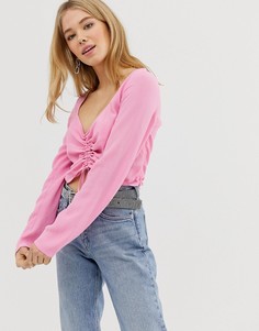 Розовая блузка со сборками спереди Bershka - Розовый
