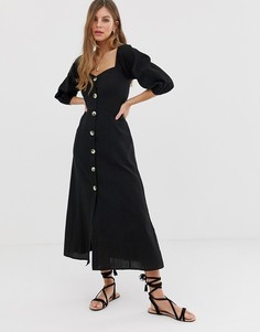 Платье на пуговицах с пышными рукавами ASOS DESIGN - Черный