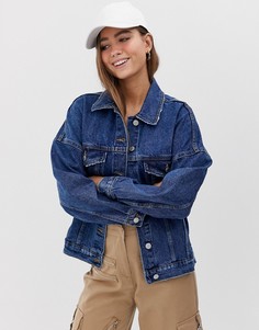Темно-синяя джинсовая oversize-куртка Bershka - Синий