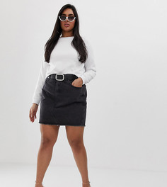 Джинсовая мини-юбка с необработанным краем Liquor N Poker Plus - Черный