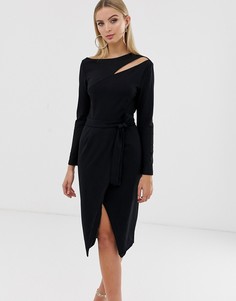 Черное платье с запахом и асимметричным вырезом Lavish Alice - Черный