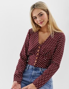 Льняной топ в горошек на пуговицах Miss Selfridge - Красный