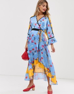 Платье-кимоно миди с цветочным принтом Liquorish - Желтый
