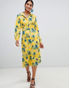 Платье-рубашка миди с принтом ананасов Liquorish - Желтый